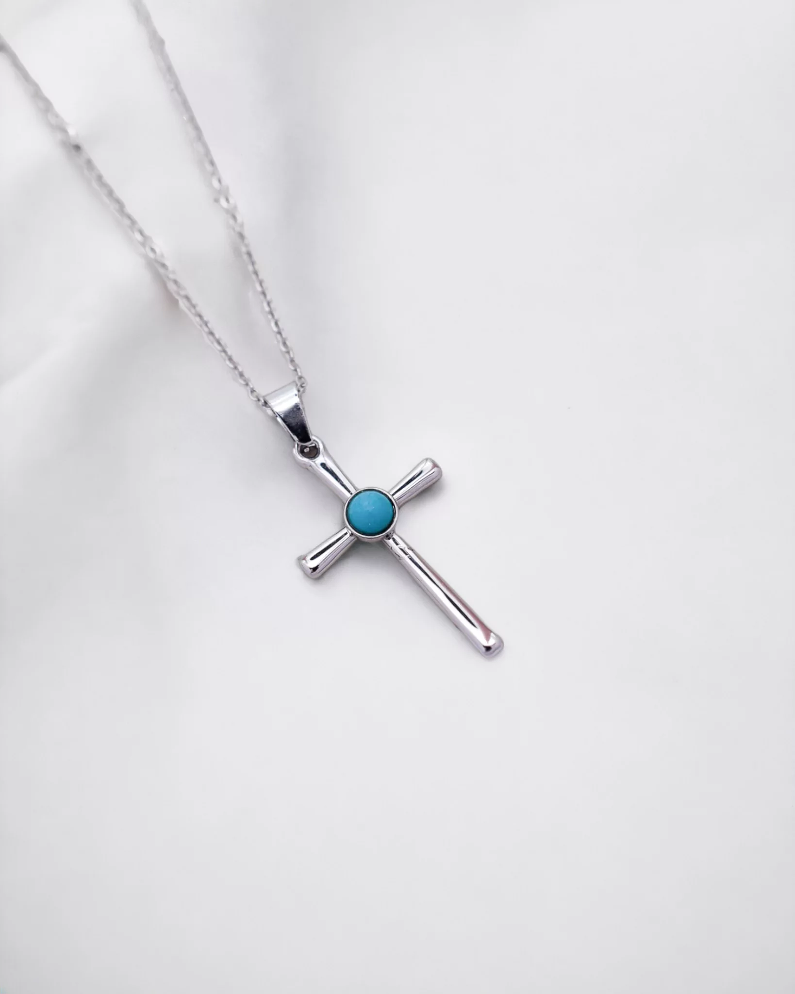 Cross Blue Silver Necklace