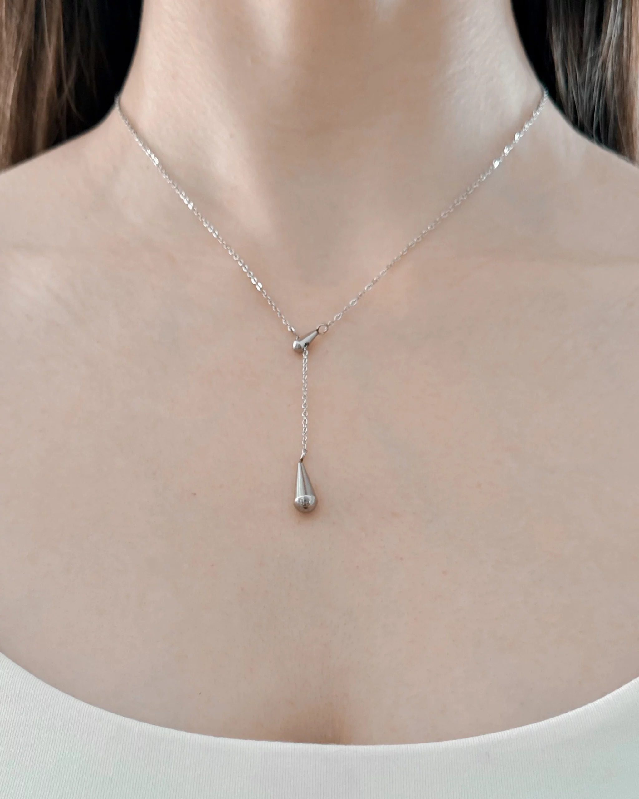 Drop Tie Silver Necklace - Image 2