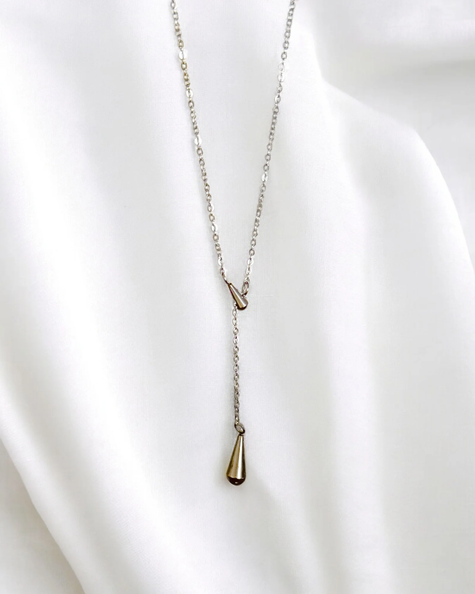 Drop Tie Silver Necklace