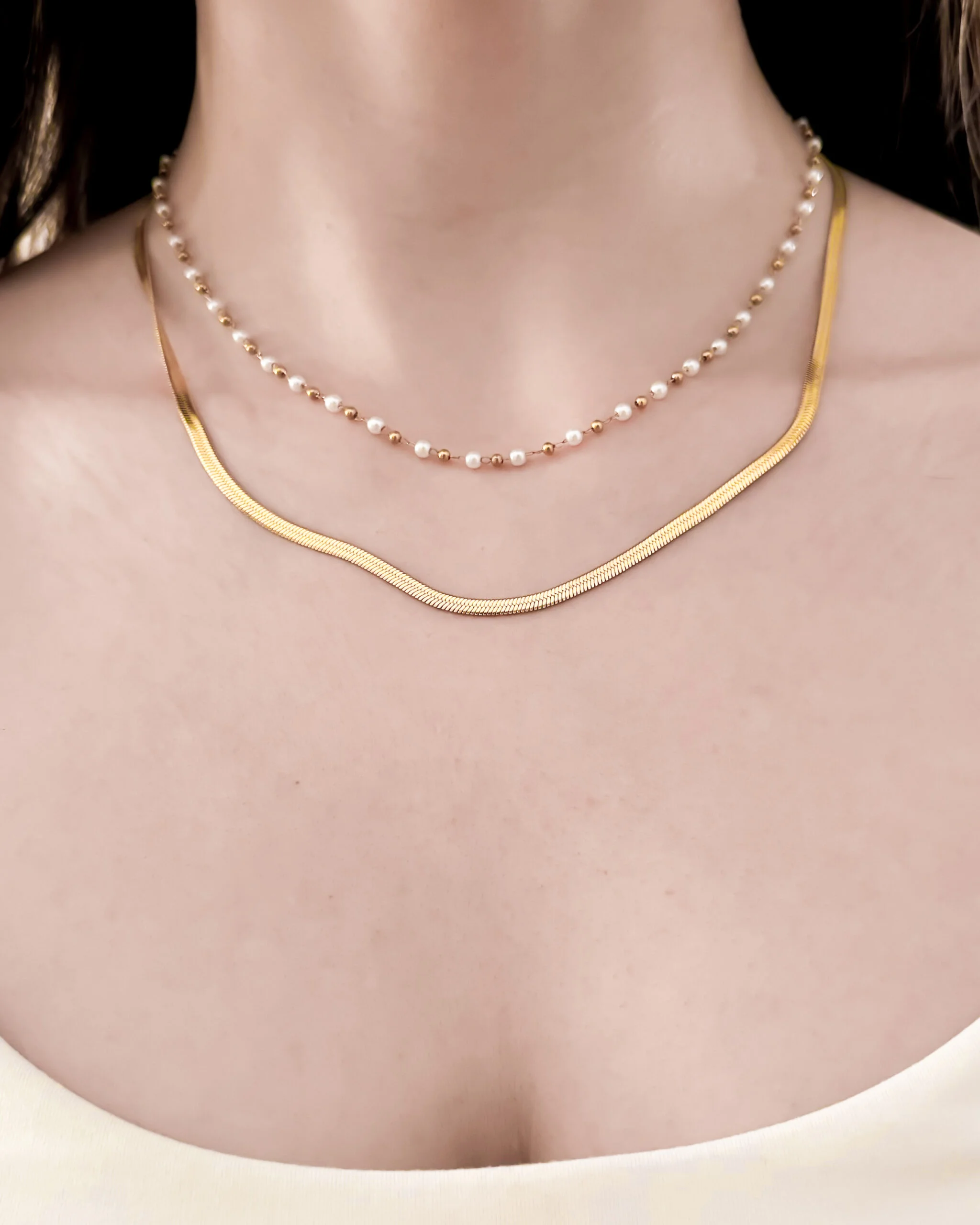 Pearl Double Gold Necklace - Image 2