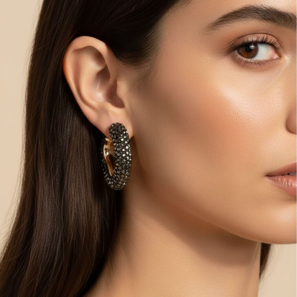 Σκουλαρίκια Κρίκοι με Κρύσταλλα Ανθρακί