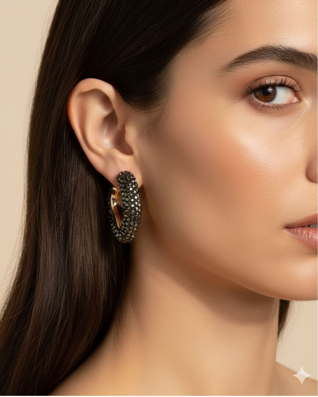 Σκουλαρίκια Κρίκοι με Κρύσταλλα Ανθρακί