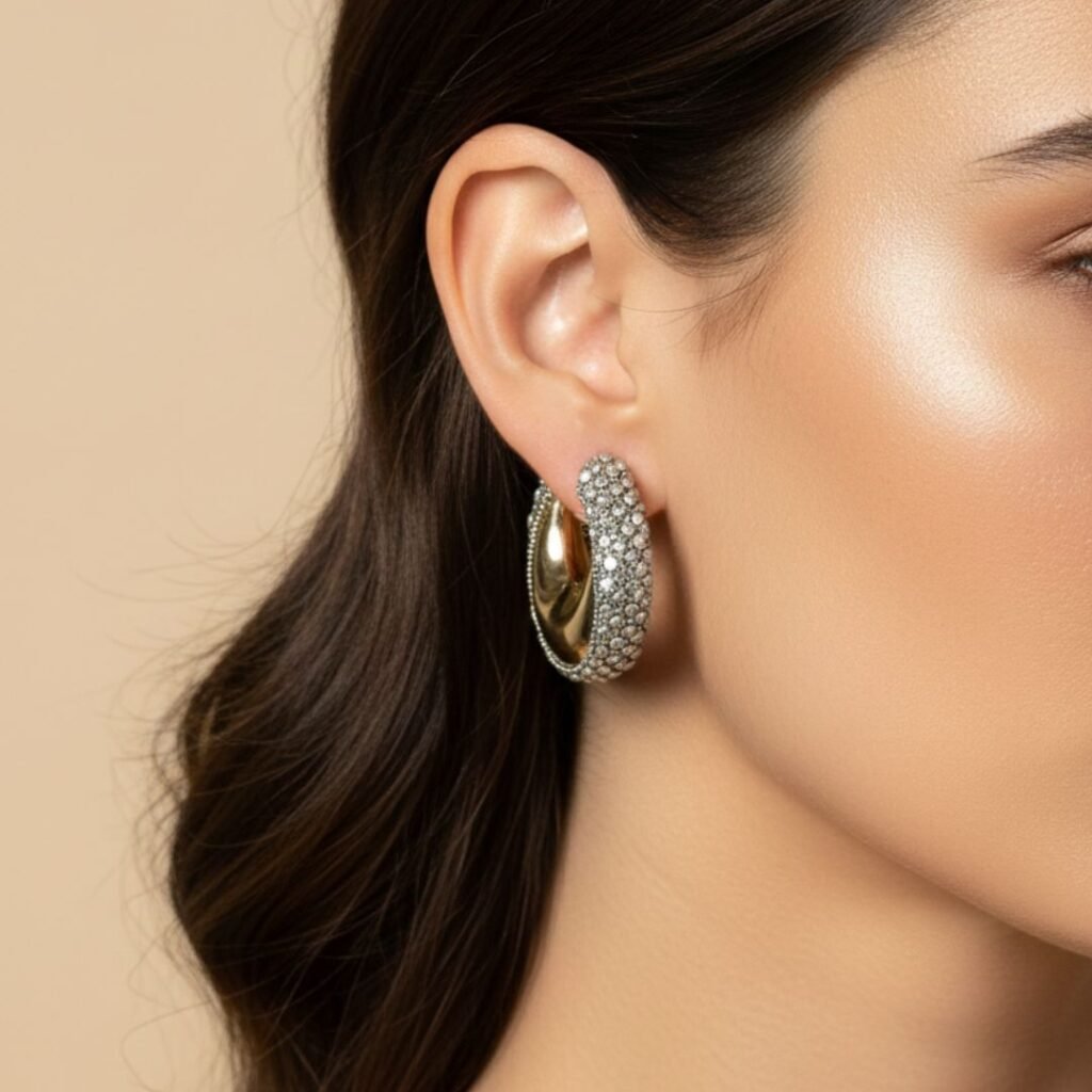 Σκουλαρίκια Κρίκοι με Κρύσταλλα Ασημί/Χρυσό