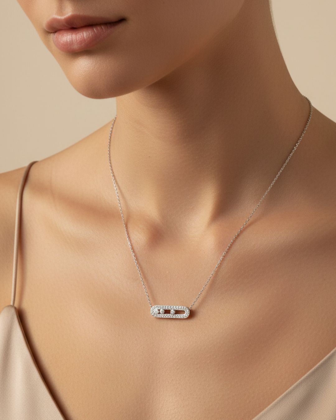 Ατσάλινο Κολιέ Παραμάνα με Ζιργκόν Ασημί