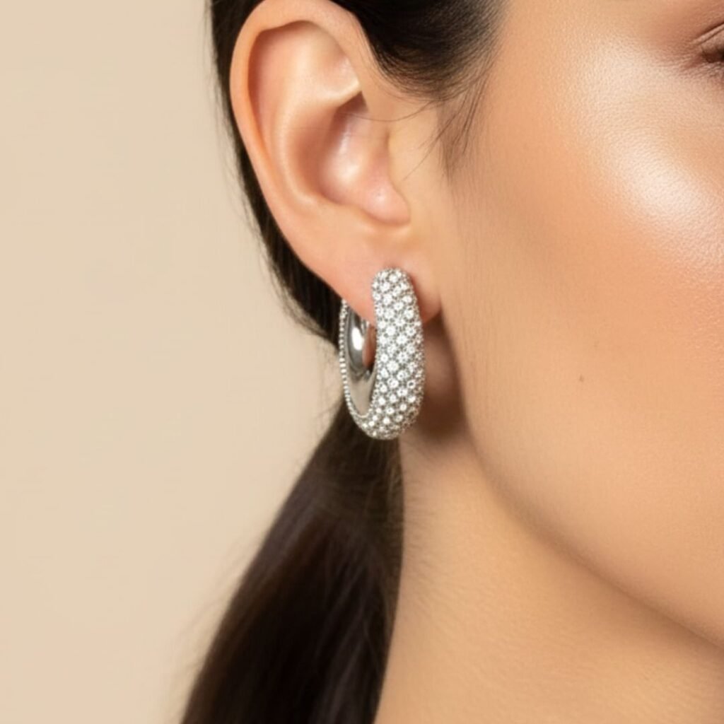 Σκουλαρίκια Κρίκοι με Κρύσταλλα Ασημί