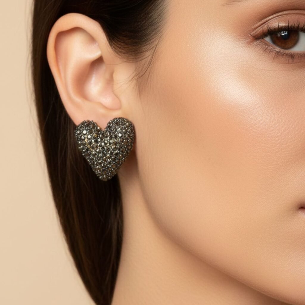 Καρφωτά Σκουλαρίκια Καρδιά με Κρύσταλλα Ανθρακί