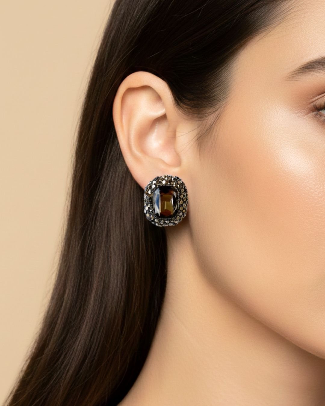 Καρφωτά Σκουλαρίκια με Κρύσταλλα Ανθρακί