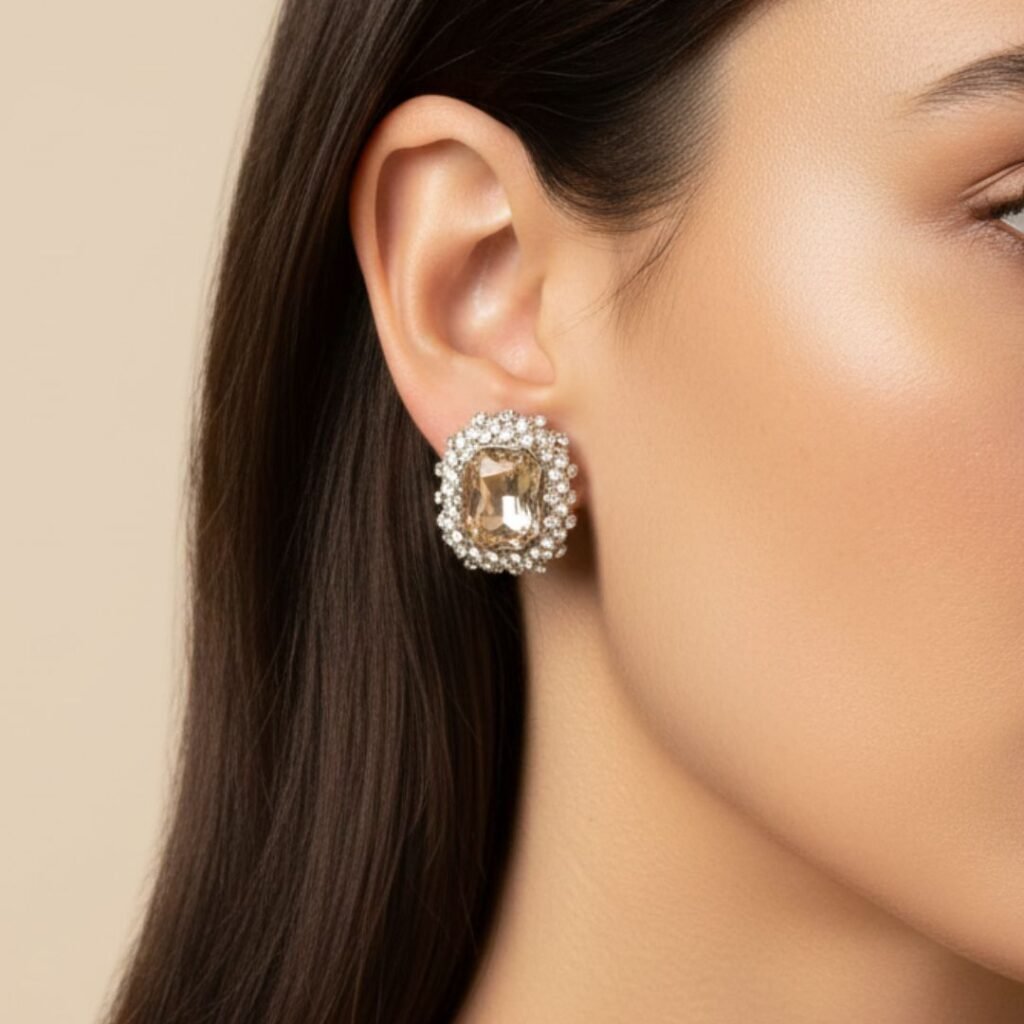 Καρφωτά Σκουλαρίκια με Κρύσταλλα Σαμπανί